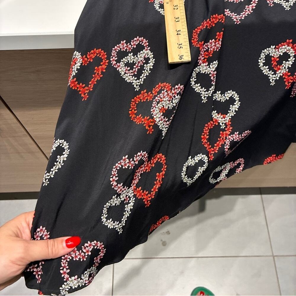Sandro Black 100% Silk Floral Heart Print Midi Dress Small - Picture 13 of 14